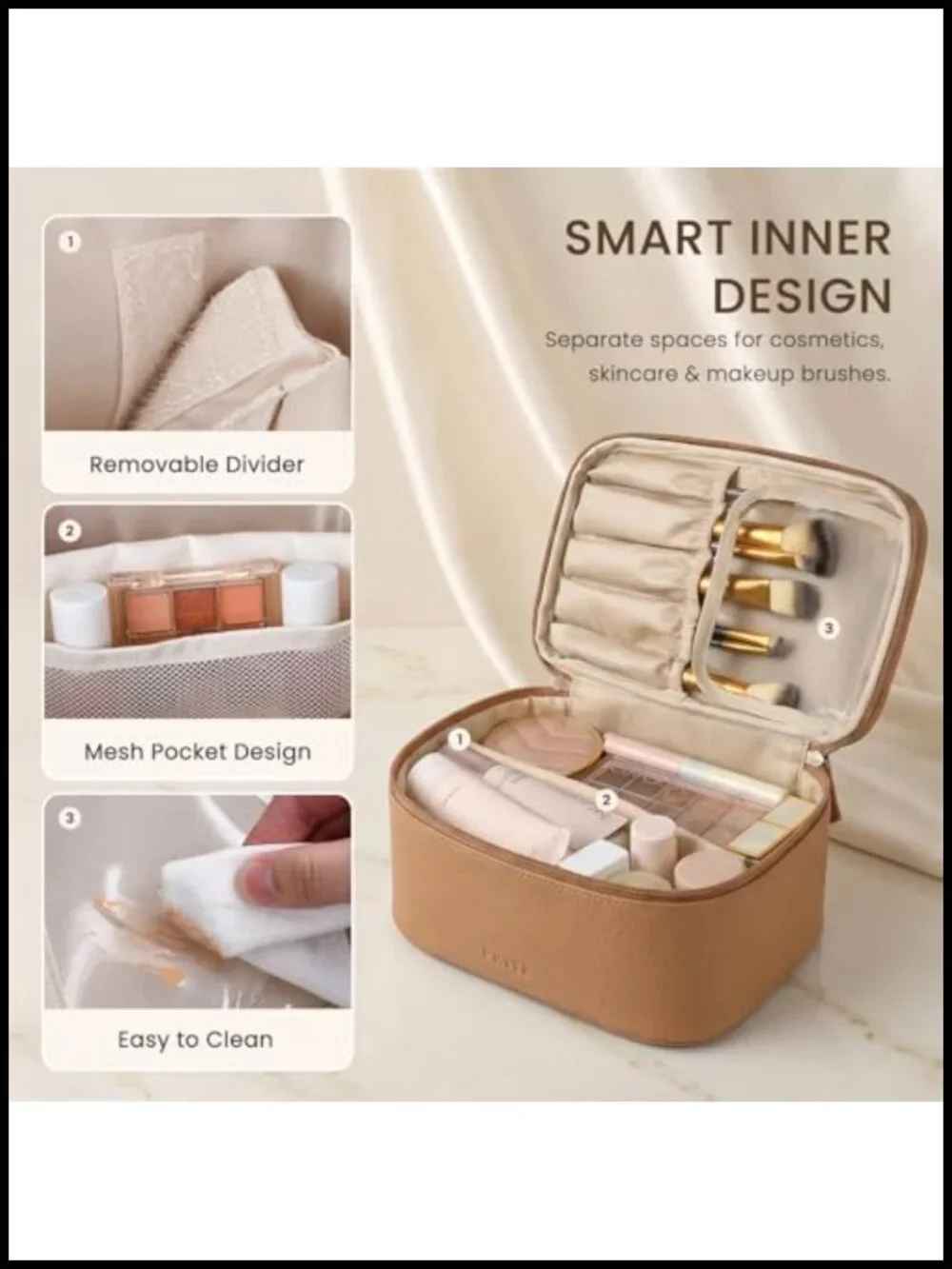 PU Leather Dual-Layer Makeup Bag Set with Clear Toiletry Pouch and Jewelry